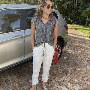 Varina Top - Navy with Gold Flowers